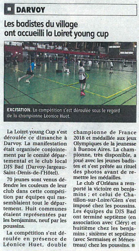 La République du Centre - le 15 mai 2019 - article sur La Loiret Young Cup